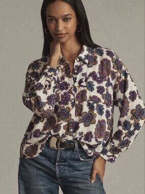 Dear John blouse XS purple floral oversized